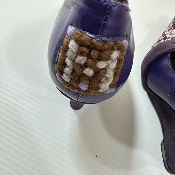 M by Morenatom Houndstooth Womens Sz 6B Purple Leather Upper Pointed Toe Wedges - Picture 4 of 12